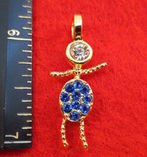 14KT GOLD EP BOY SEPTEMBER BLUE CRYSTAL  PAVE BIRTHSTONE KIDS PENDANT CHARM