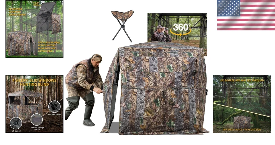 360-Degree See-Through Hunting Blind for 2-3 Persons - Pop-Up Camouflage Tent - Image 2 of 4