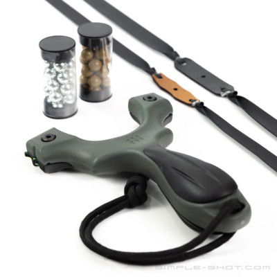 SimpleShot SCOUT X Slingshot Bundle with 2 Flat Bands, Target, Clay & Steel Ammo