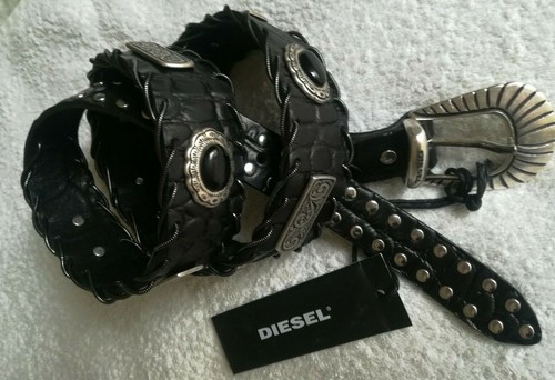 Diesel Belt,Size 90 cm,Black,Genuine Leather,Studded,Made in Italy,Women's - Picture 2 of 11