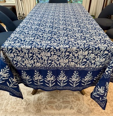 Vintage Anokhi Handblocked Indigo & White Bedspread Tablecloth 70  X 108  India