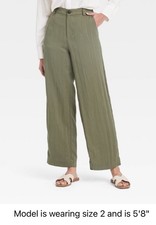 Women  s High Rise Straight Trousers - A New Day Olive Green Size 8 NWT