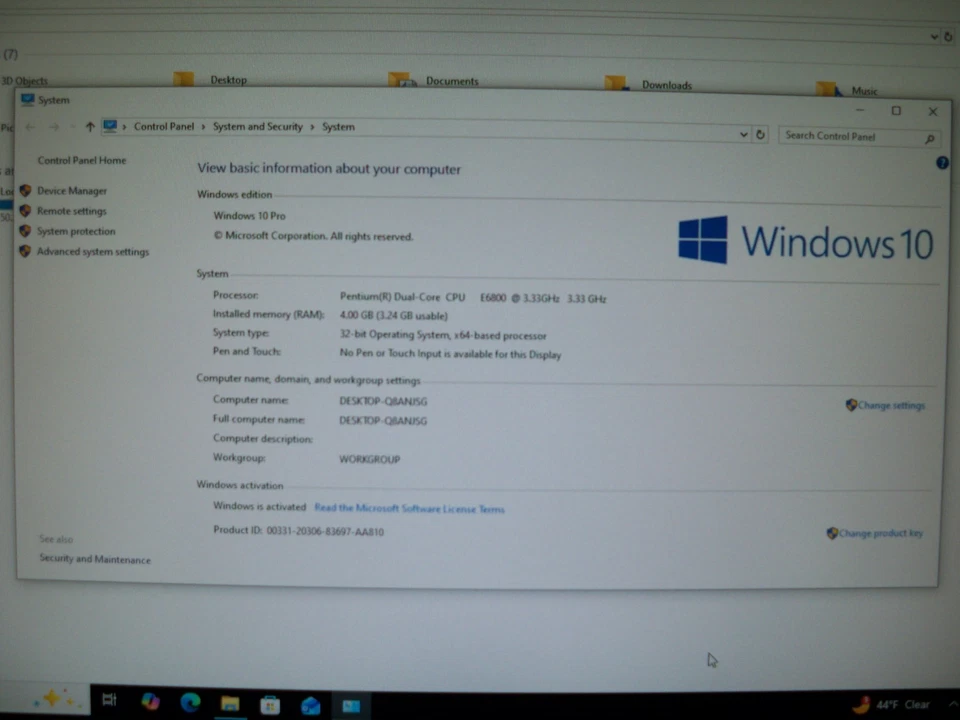 PC DESKTOP TOWER WINDOWS 10 32 BIT, 1TB HD, PENTIUM DUAL CORE 3.33 GHz, RAM 4 GB - Image 4 of 4