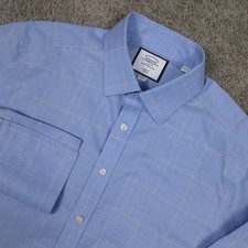 Charles Tyrwhitt Shirt Mens L 16.5 35 Blue Plaid Slim French Cuff Button Up