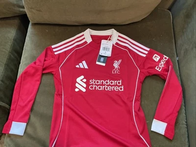Adidas Liverpool  2025/26 Long Sleeve Home Jersey Strawberry Red JV6456 youth S - Image 1 of 4