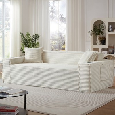 Modern Sofa 3 Seater Sofa Boneless Couches with Cup Holder No Assembly Needed