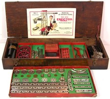 COMPLETE 1926 A C GILBERT ERECTOR SET #7 STEAM SHOVEL FINE CONDITION IN WOOD BOX