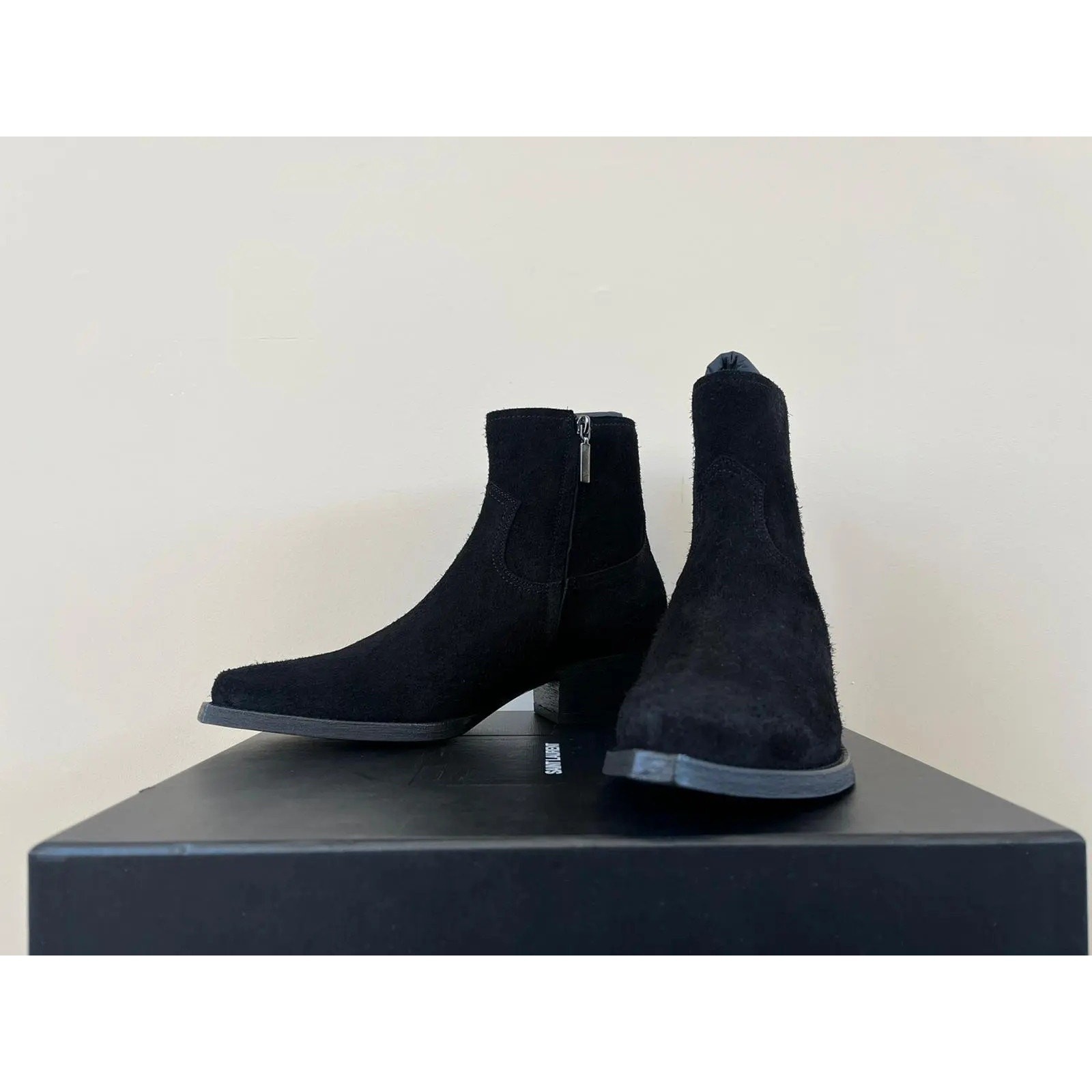 Stivali Saint Laurent Paris Lukas 40 in lana crosta colore nero nuovi con etichette 40