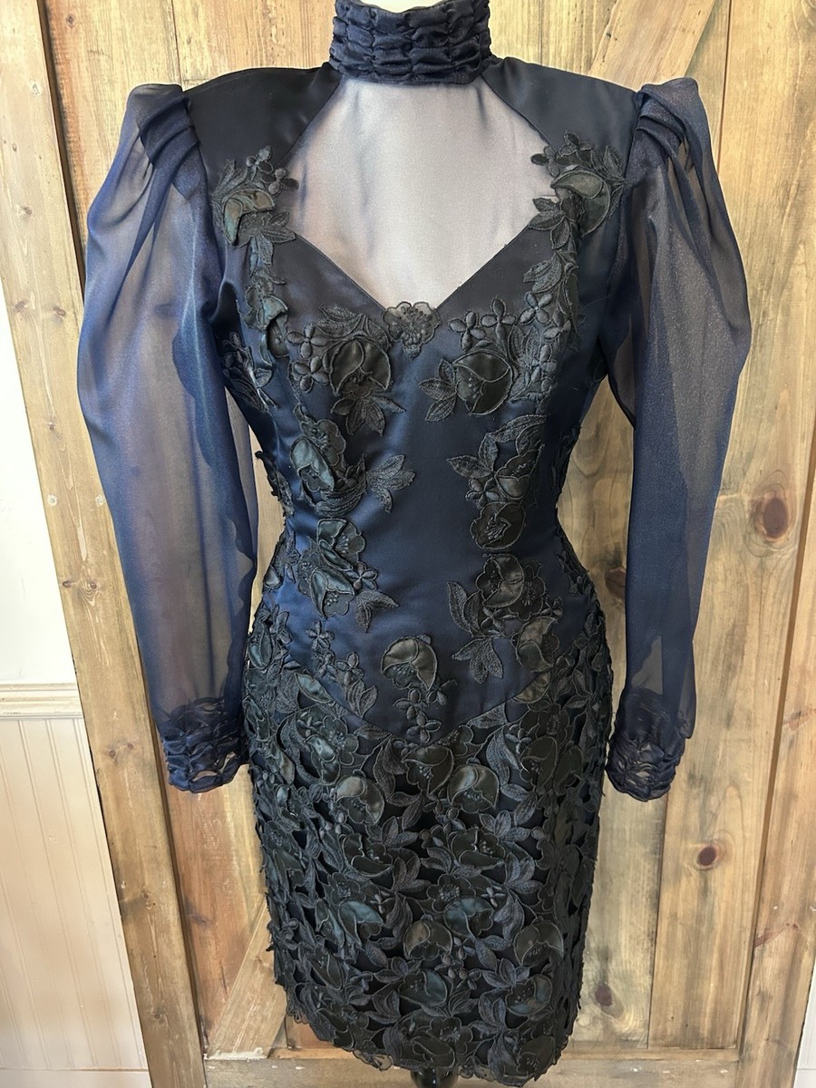 formal goth dresses for women Women’s Custom High Neck Dress Sheer Sleeves fits like 6 romantic goth prom dress