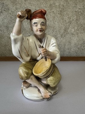 Vintage Japanese Ceramic Figurine Rice Pounding Man-N.S. CO. Japan Mid-century 