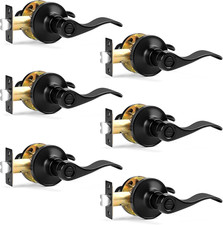 Matte Black Wave Door Levers - 6 Pack Privacy Handles for Bedrooms  Bathrooms