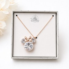 Disney Minnie Mouse Crystal Pendant Necklace Rose Gold Tone New Box