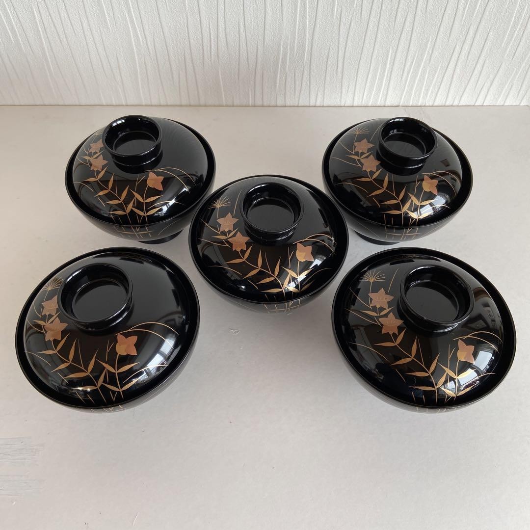 [Recommended Item] Echizen Lacquerware Soup Bowls, Set of 5, "Nishiki Kotobuki"