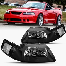 For 1999-2004 Ford Mustang Black Housing Headlights Lamps Pair Lhrh