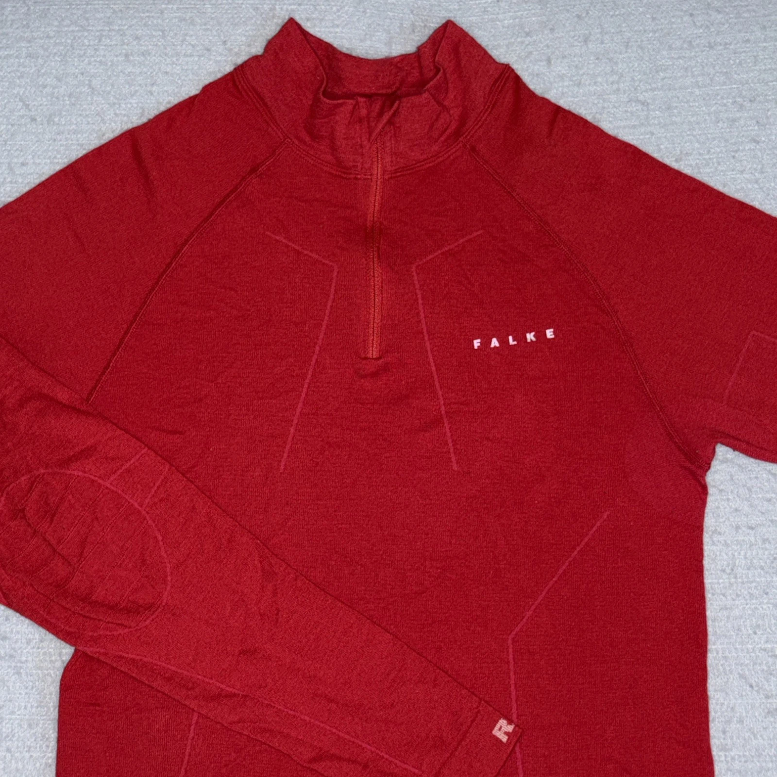 Falke Shirt Mens L Skiing Merino Wool Tec Base Layer Long Sleeve 1/4 Zip Red