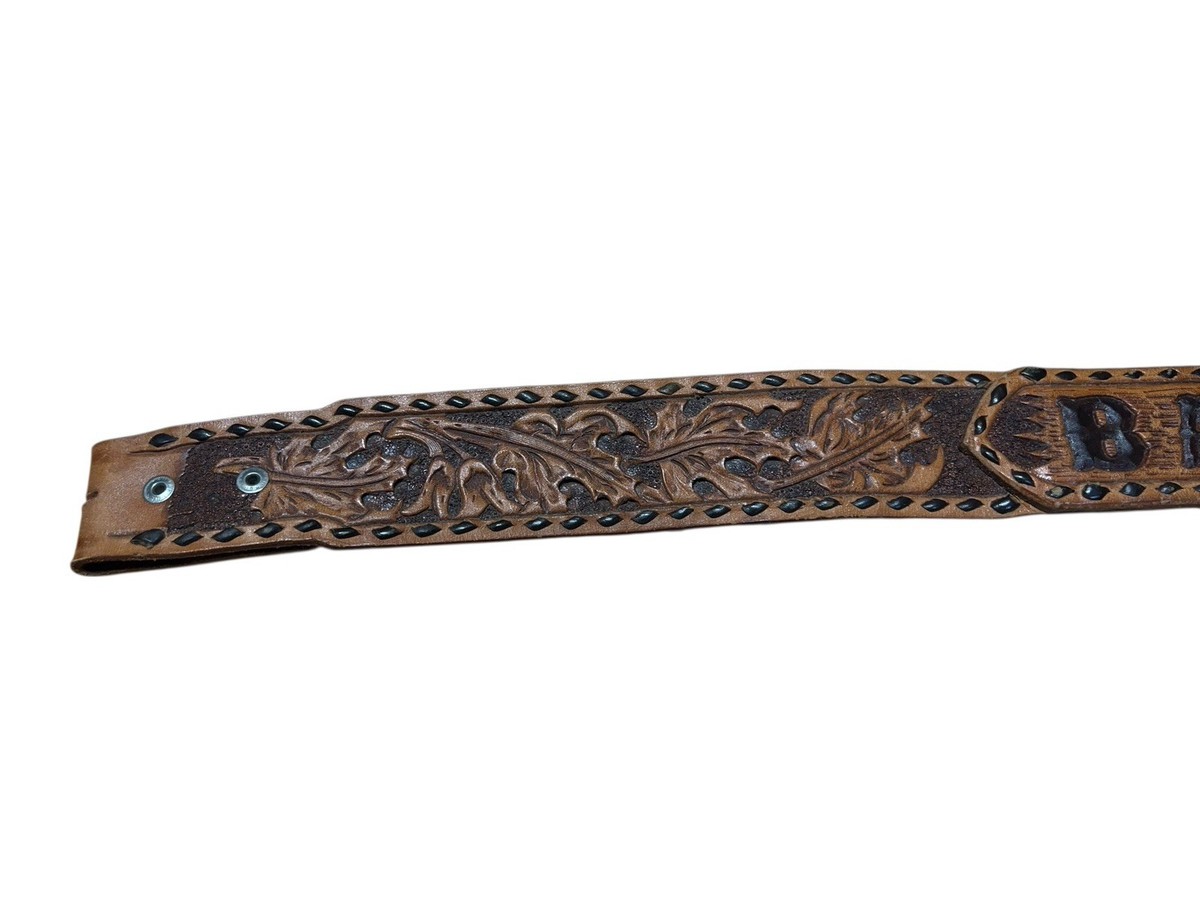 Vintage Tooled Leather‎ Belt BARBARA Western Boho Accent Embroidered Tooled Tab Belt | Stetson main image 4