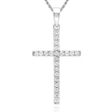 0.17CTW-0.26CTW Natural Diamond 14K White Gold Cross Pendant 0.9"-1.3"