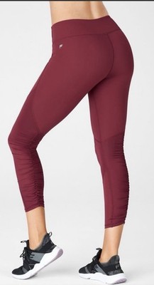 Fabletics PureLuxe Mid Rise Ruched Ankle 7/8 Leggings Maroon Burgundy Size S M
