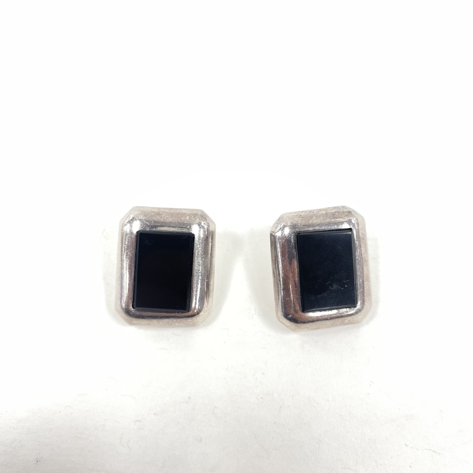 Mexico Sterling Silver Rectangular Onyx Clip-on E… - image 1