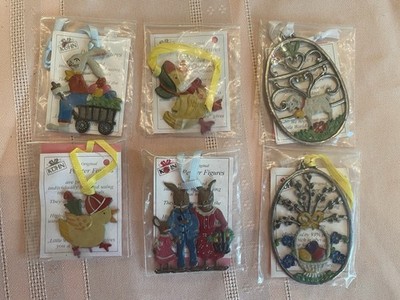 Vintage Kuhn Zinn Pewter Easter Lot Folk Art German Hand Painted Ornament Art