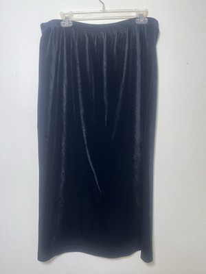Women s Russ Black Velvet Velour Stretch Maxi Skirt Back Slit  L 12/14