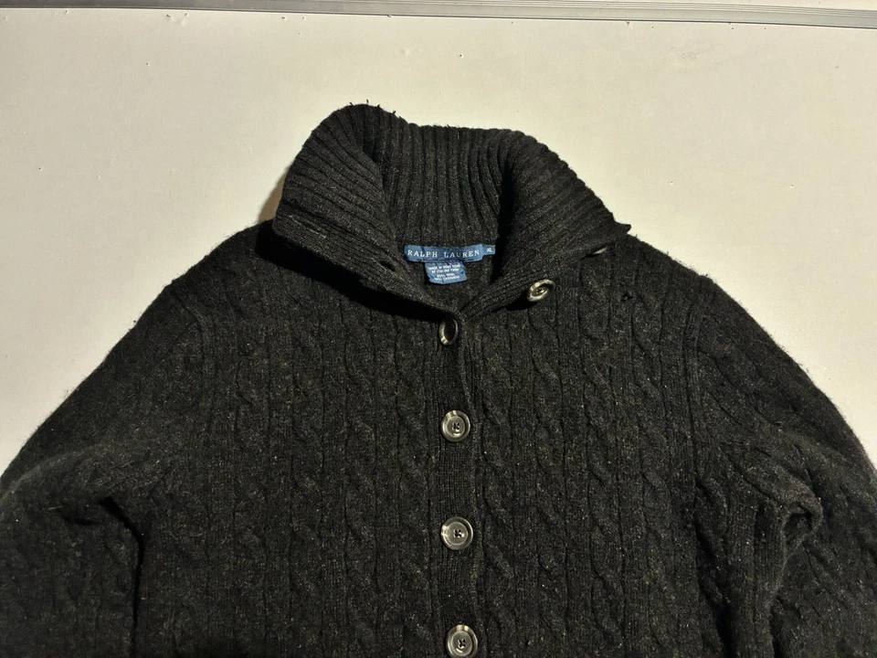 Cárdigan Ralph Lauren Lana Cachemira Tejido con Cable Botón Negro Para Mujer’s XL Hong Kong Foto 4 de 4