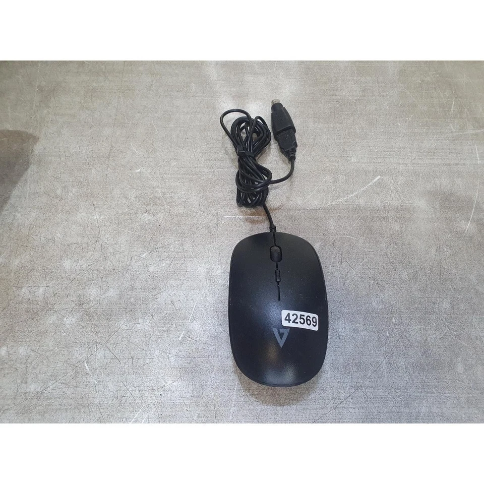 V7 MU200 Optical Mouse Black Wired Ergonomic 3-Buttons Scroll Wheel For Desktop - Image 2 of 4