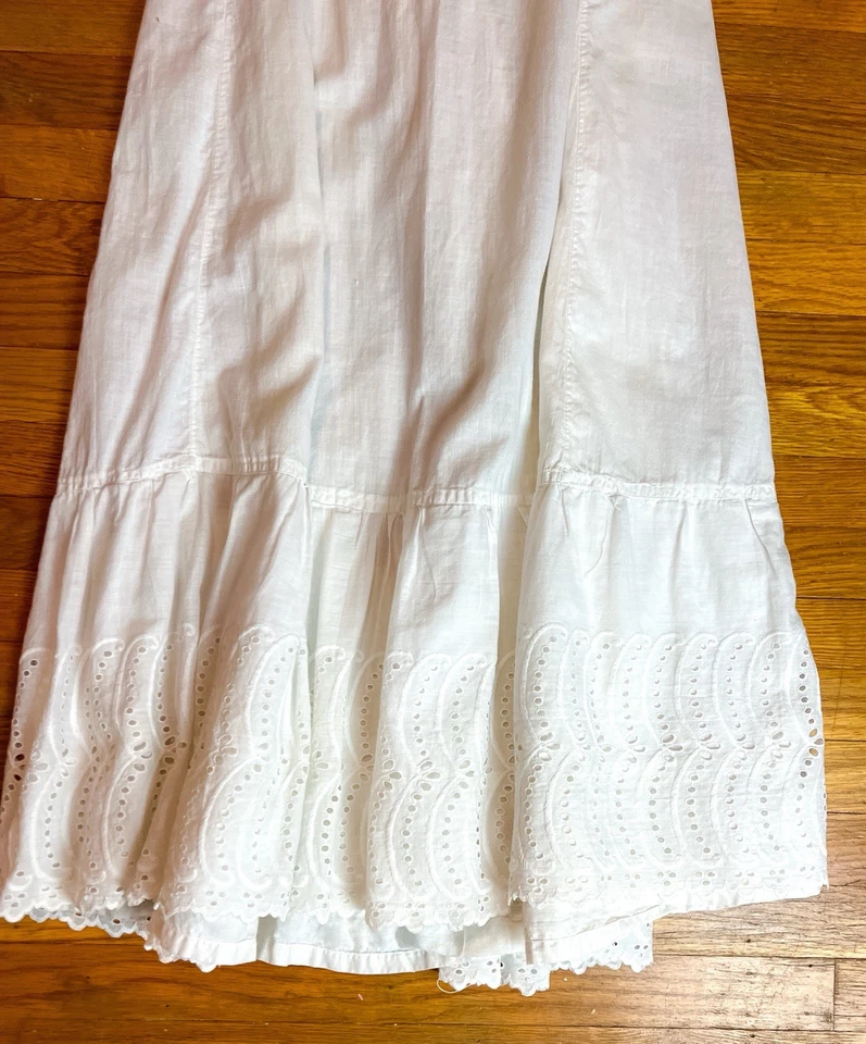 Antigua Enagua Eduardiana Blanca Algodón Festoneada Boho Crochet Maxi Falda Completa Foto 2 de 4