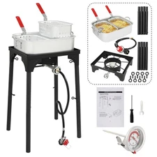 18Qt Aluminum Pot Outdoor Deep Fryer with Cast Iron Burner with Thermometer