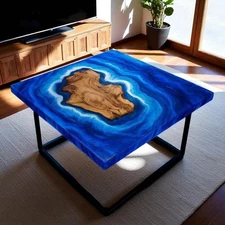 Epoxy & Wood Custom Unique Dining Table Top, Handmade Wood Resin Epoxy Furniture