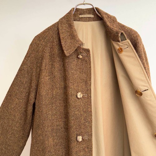 Paul Stuart, Vintage 1980-90's Paul Stuart Harris Tweed Balmacaan Coat Size 38 Brown