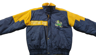Notre Dame Fighting Irish Logo 7 Jacket Blue Gold Zip Up & Snap Size M Pre-loved
