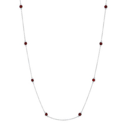 Sterling Silber Runde Natürliche Granat Halskette mit 8 Stationen für Frauen - 16''