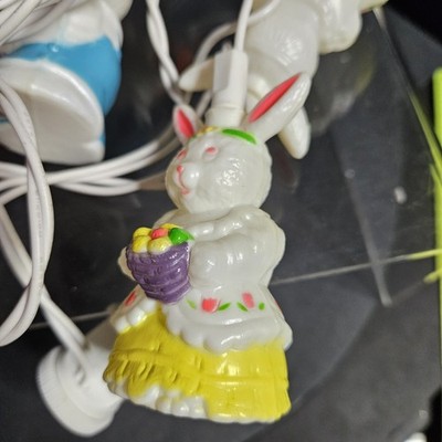 Easter Bunny String Lights 5 Bunnies 5 Carrots Spring Working 10 Feet Long