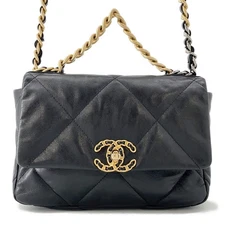 CHANEL CHANEL 19 ChainShoulder Bag Size Large Lambskin Black AS1160