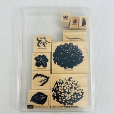 Stampin' Up Hydrangea 10 Stamp Set Definitely Decorative Wood Mounted w/Case