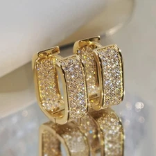 Gold Plated Hoop Earrings With Cubic Zirconia Unisex Hip Hop Jewelry For Women