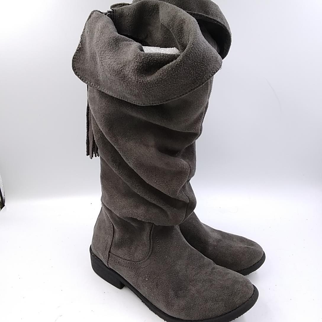 Girls Brown Suede Zip Up Tassel Slouch Knee High Boots Size