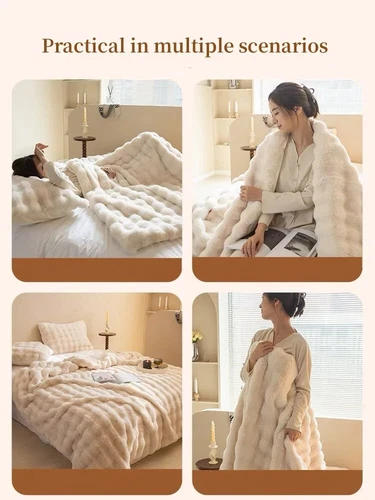 Faux Rabbit Fur Throw Blanket Luxury Plush Reversible Blanket Home Decoration US - Picture 10 of 30