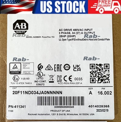 New Allen Bradley 20F11ND034JA0NNNNN PowerFlex753 AC Drive