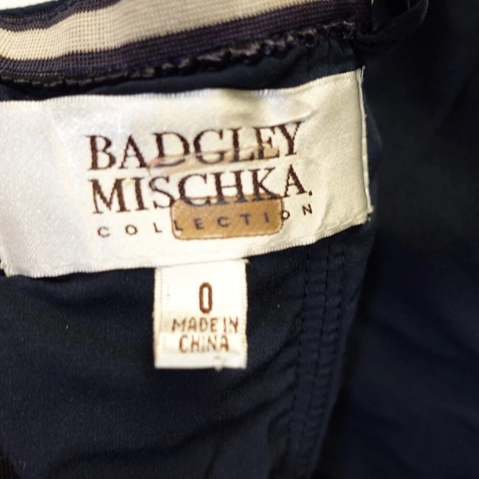 Badgley Mischka Dress 0 XS Maxi Long Blue Navy Gown Sequin Ruffle Drape Evening - Image 3 of 4