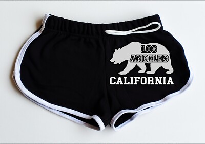 Funny Halloween Women's Black Shorts White Edges Gray Bear LA CA All Sizes 