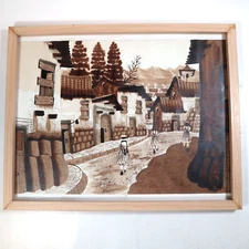 VTG Framed Art Print Mountain City Street Scene Architecture Nature Medium