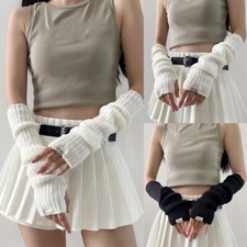 Y2K Knitted Arm Warmers Long Sleeve Fingerless Gloves Harajuku Women Mittens -