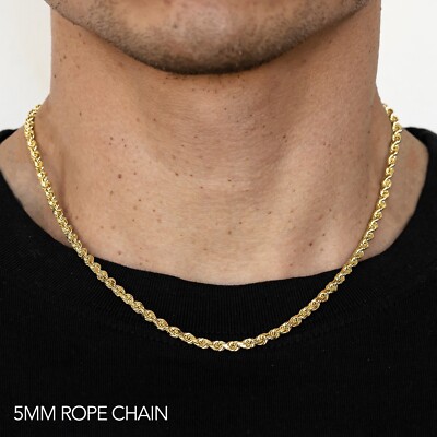 14k Yellow Gold 5mm Rope Chain D/cut Necklace Size 16''-30'' Hollow