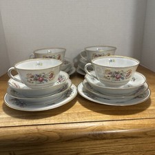16 Pcs SGK Occupied Japan Tea Cup Set Floral  Gold Trim.