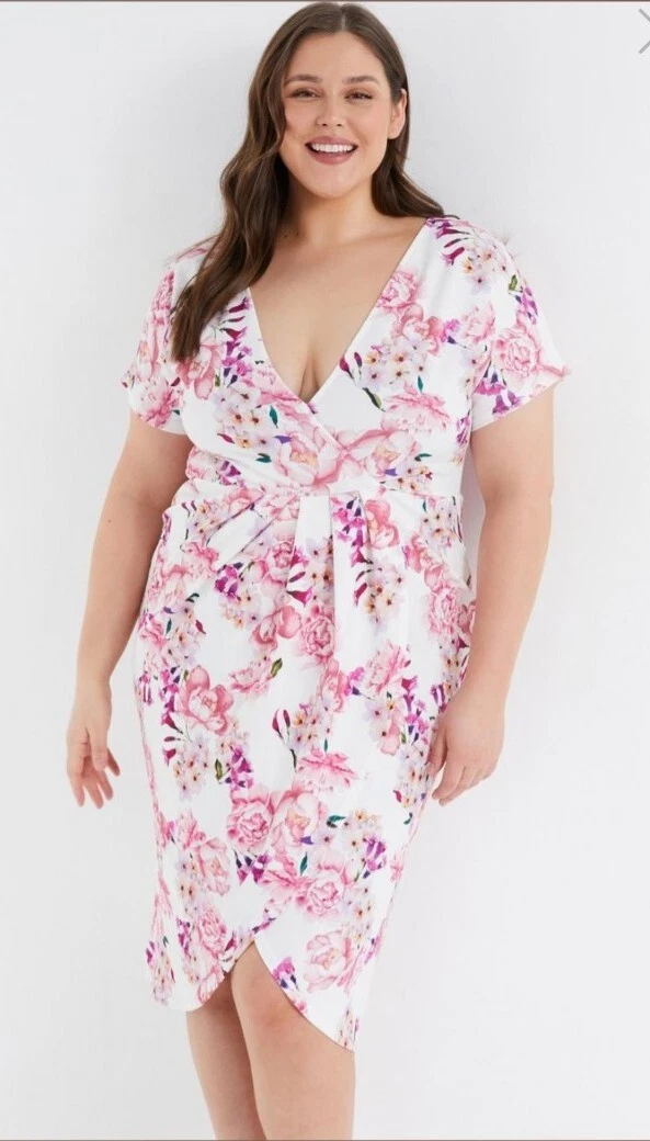 Quiz curve floral wrap dress sale