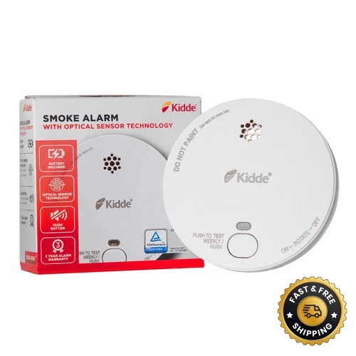 Kidde Optical Smoke Alarm Detector 2030-DSR, 9v Battery Included, 10 Year Life