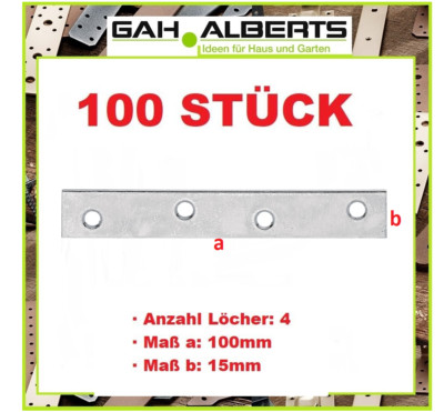 100 STÜCK GAH Stahl sdm verzinkt Holzverbinder Flachverbinder 100 x 15 x 1,75mm