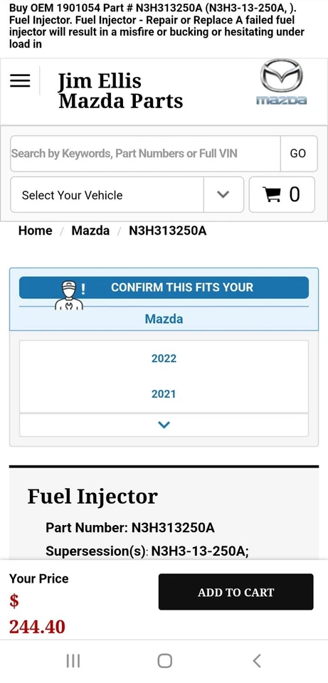 Inyector de combustible original Mazda RX8 2004-2008 NUEVO OEM N3H3-13-250A N3H313250A RX-8 Foto 3 de 4